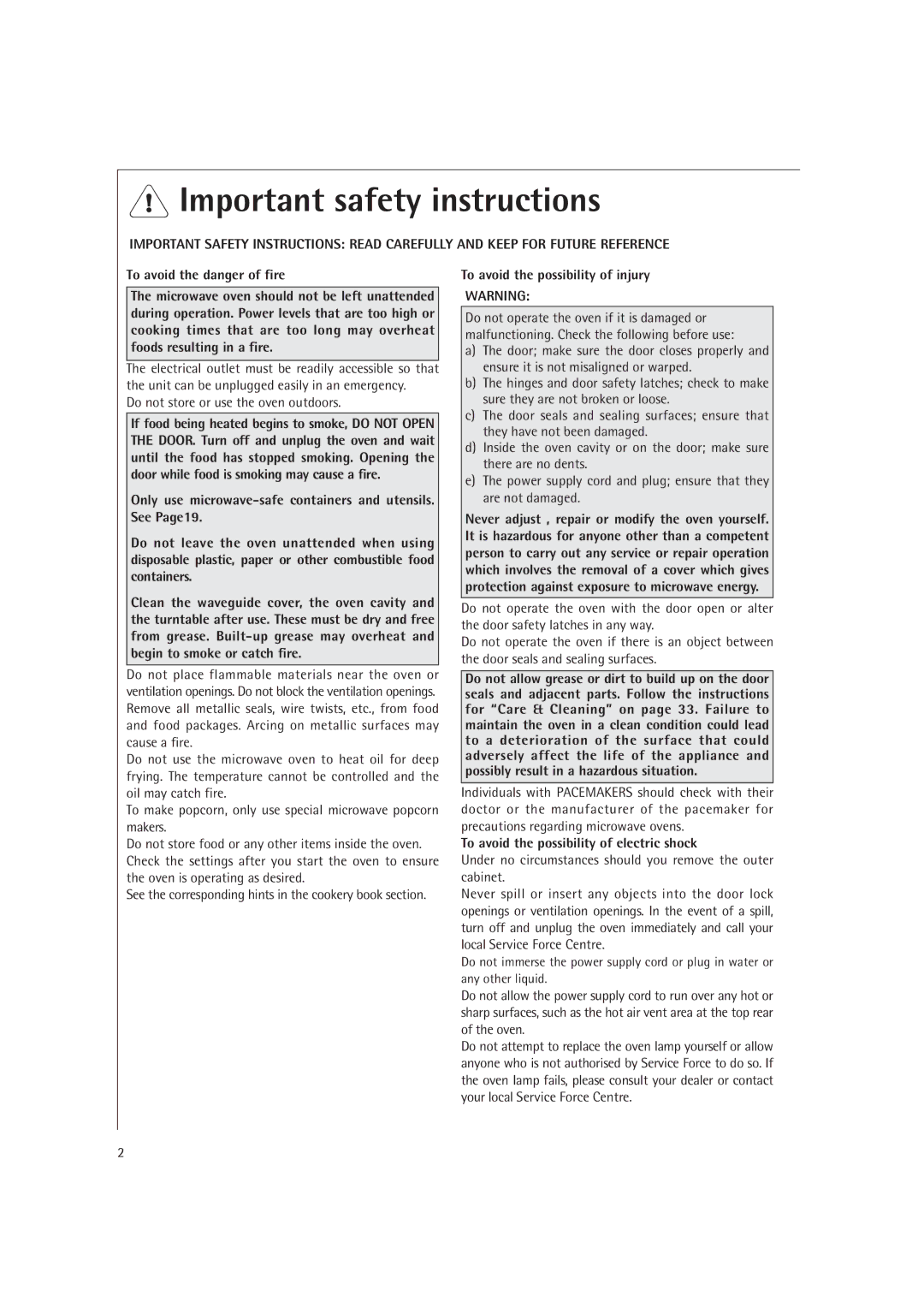 Electrolux MCC4060E operating instructions Important safety instructions, Do not store or use the oven outdoors 