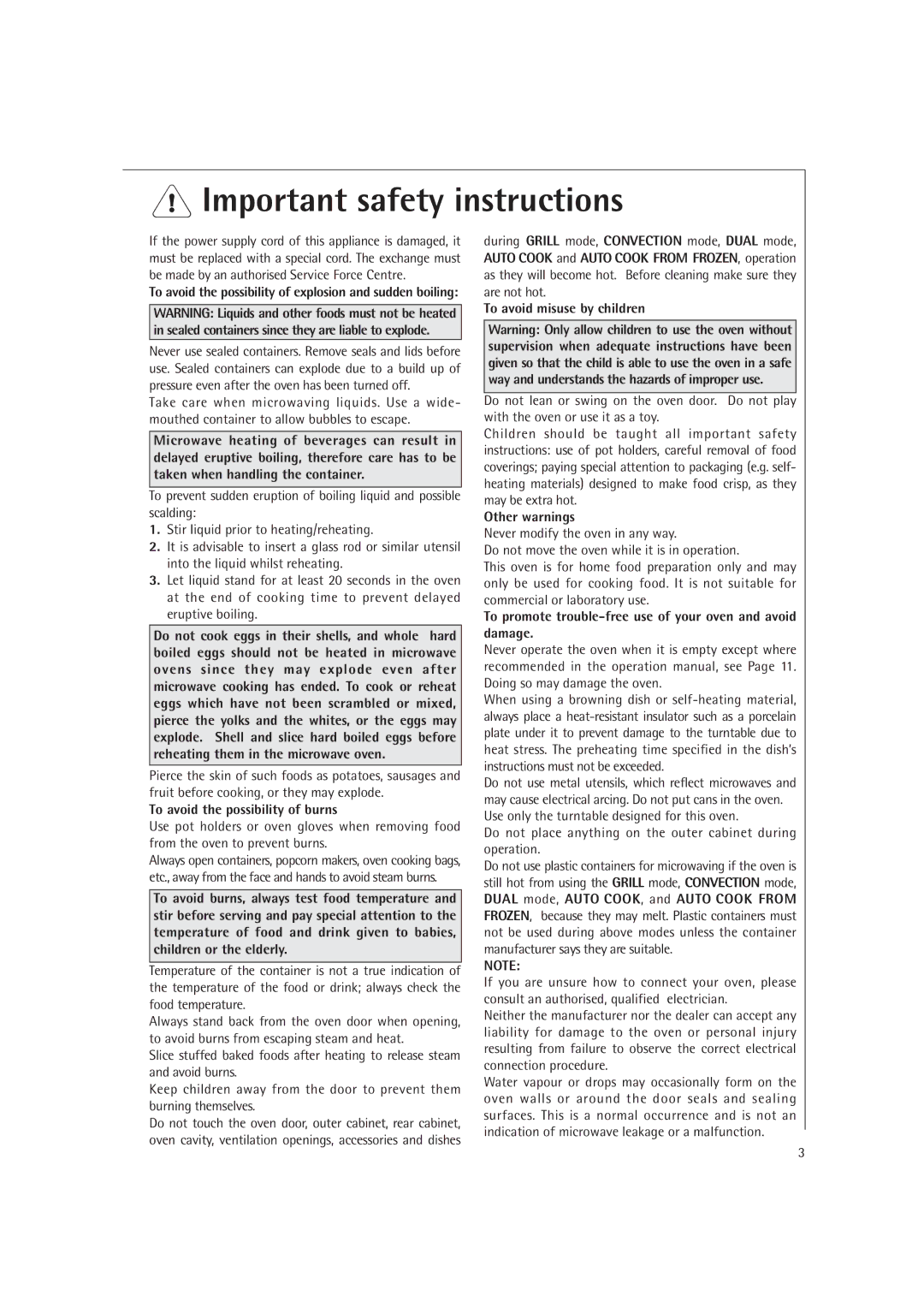 Electrolux MCC4060E operating instructions To avoid the possibility of burns, To avoid misuse by children, Other warnings 