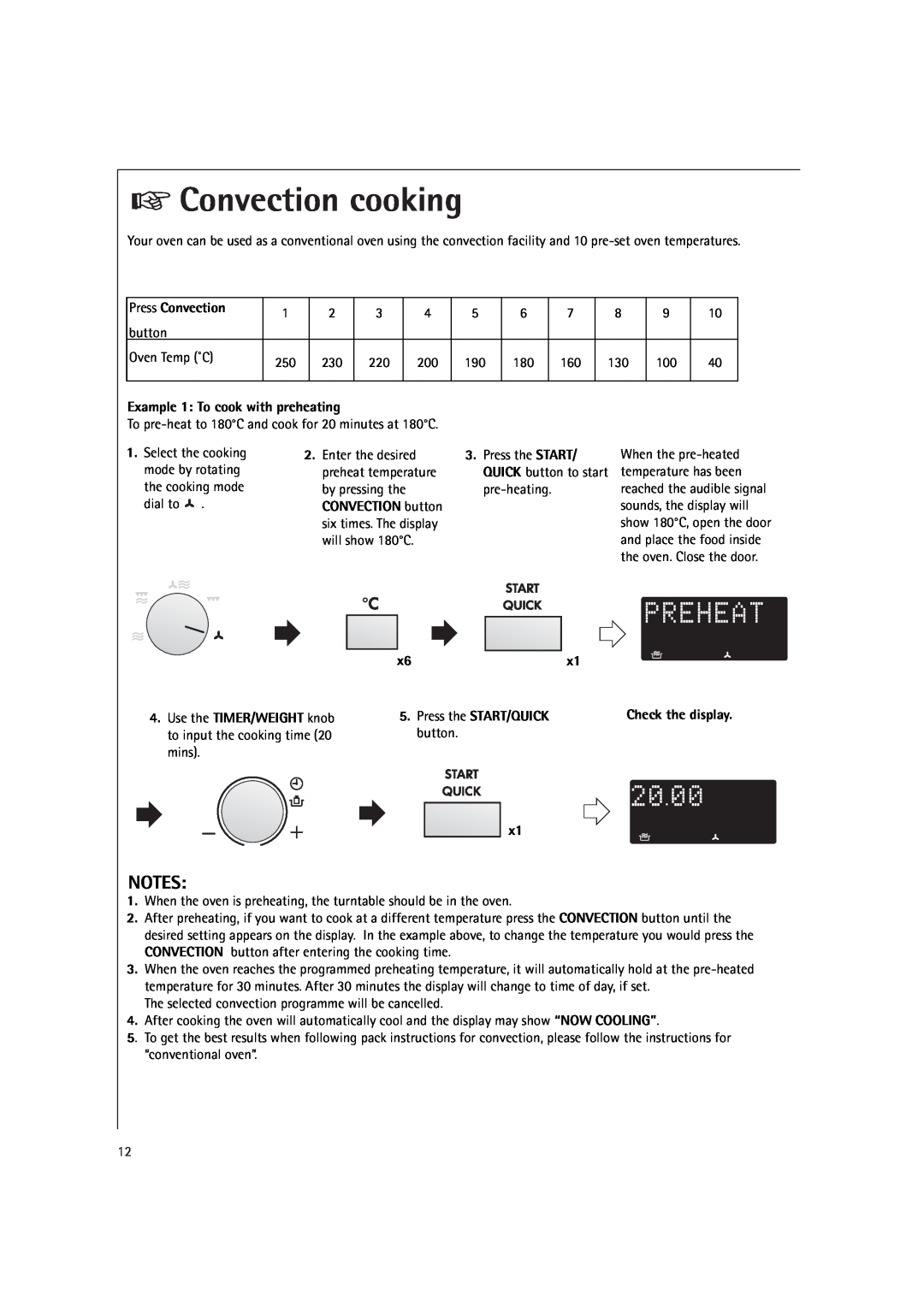 Electrolux MCC4060E operating instructions Convection cooking, Press Convection, Example 1 To cook with preheating, button 