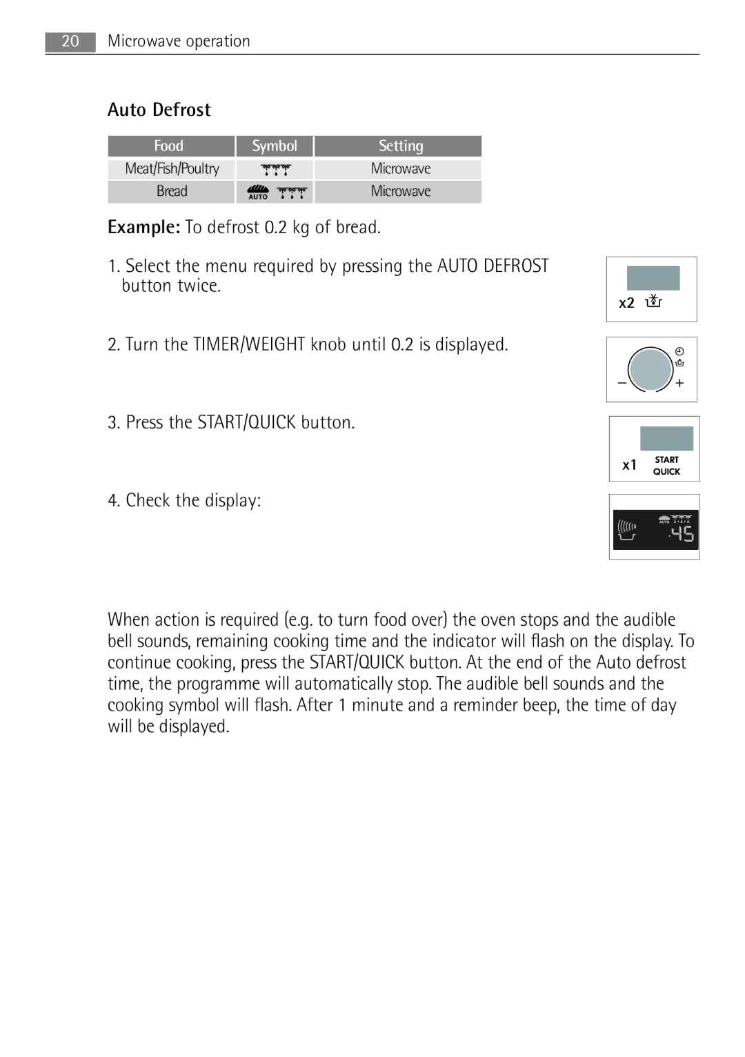 Electrolux MCD1762E, MCD1752E user manual Auto Defrost, Food Symbol Setting 