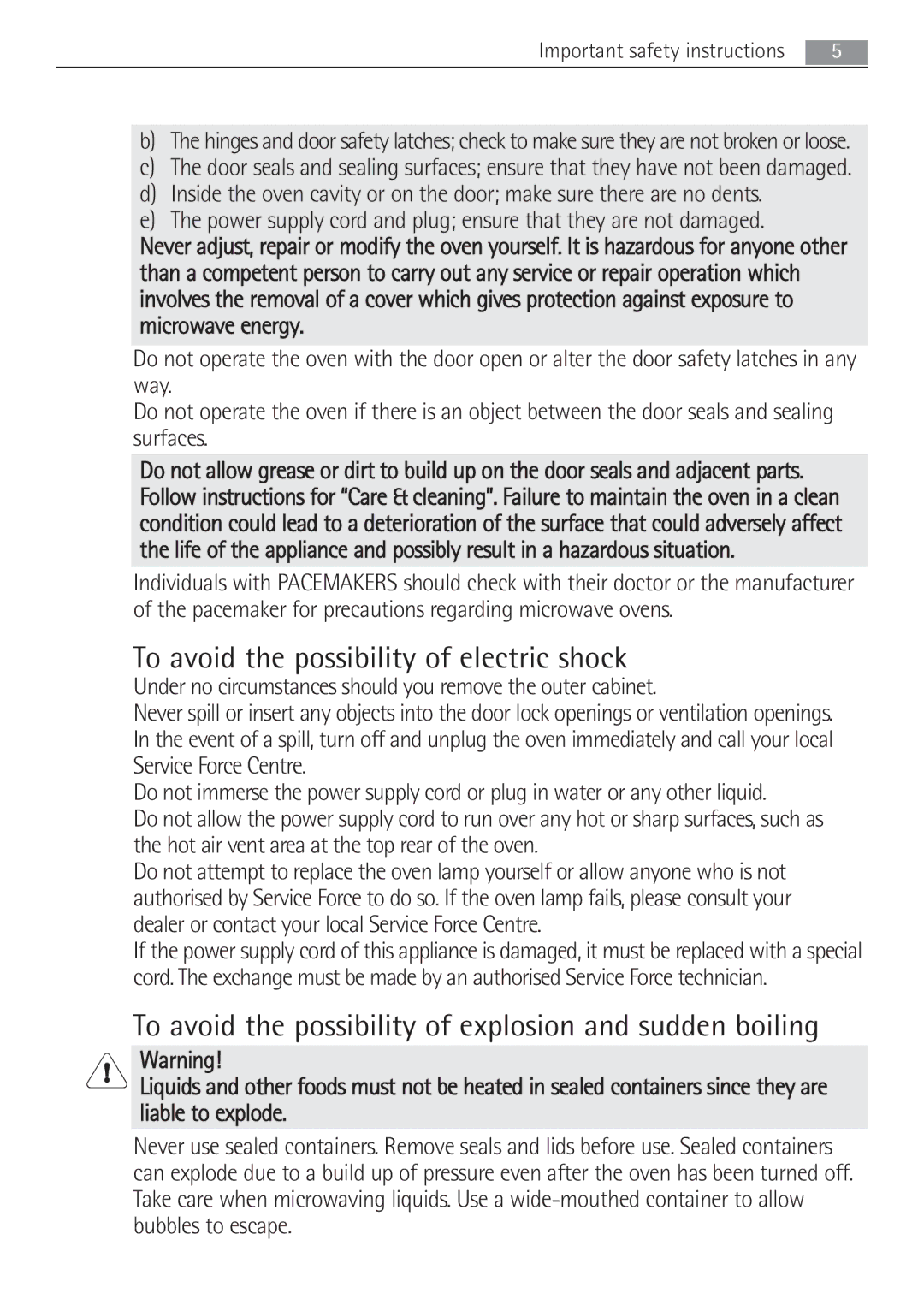 Electrolux MCD1752E To avoid the possibility of electric shock, To avoid the possibility of explosion and sudden boiling 