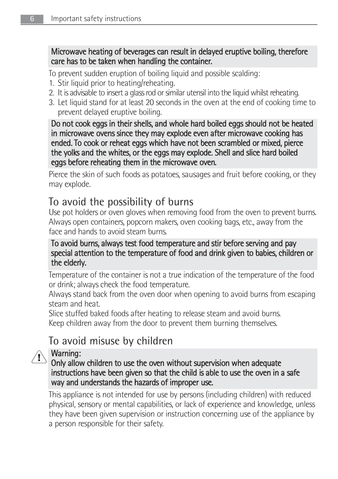 Electrolux MCD1762E, MCD1752E user manual To avoid the possibility of burns, To avoid misuse by children 