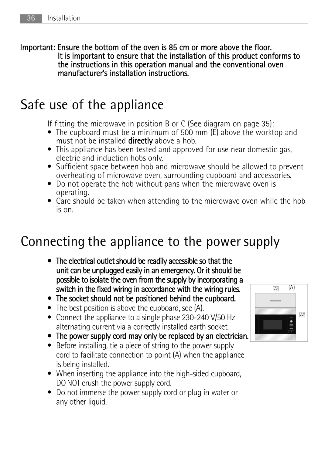 Electrolux MCD1762E, MCD1752E user manual Safe use of the appliance, Connecting the appliance to the power supply 