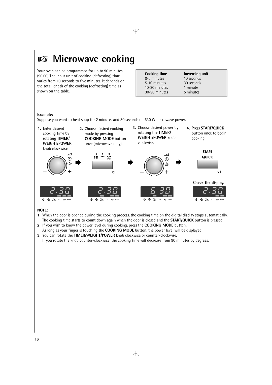 Electrolux MCD2660E manual Cooking time Increasing unit, Example, Weight/Power, Check the display 