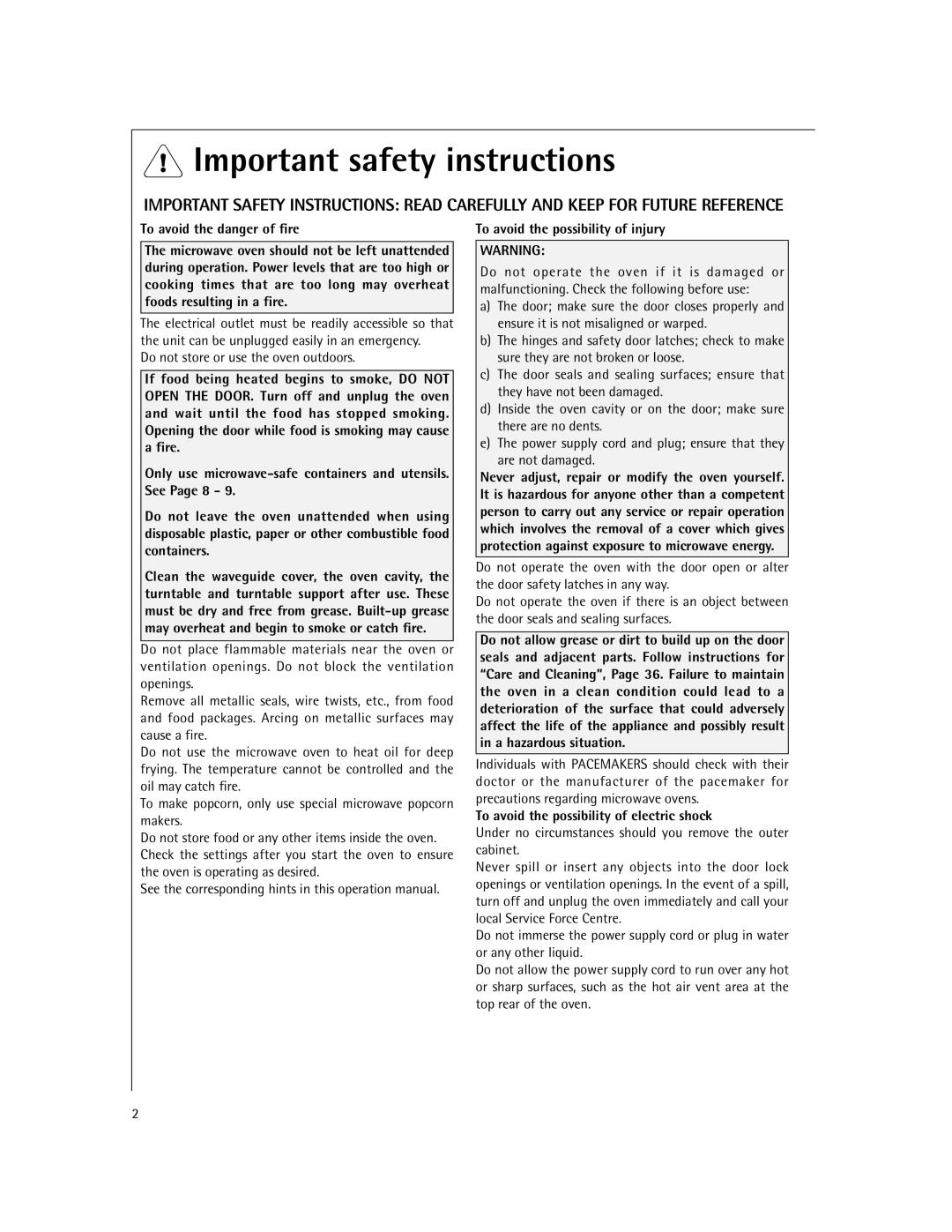 Electrolux MCD2660E manual Important safety instructions, Do not store or use the oven outdoors 