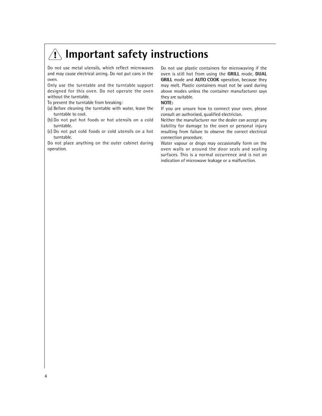 Electrolux MCD2660E manual Important safety instructions 