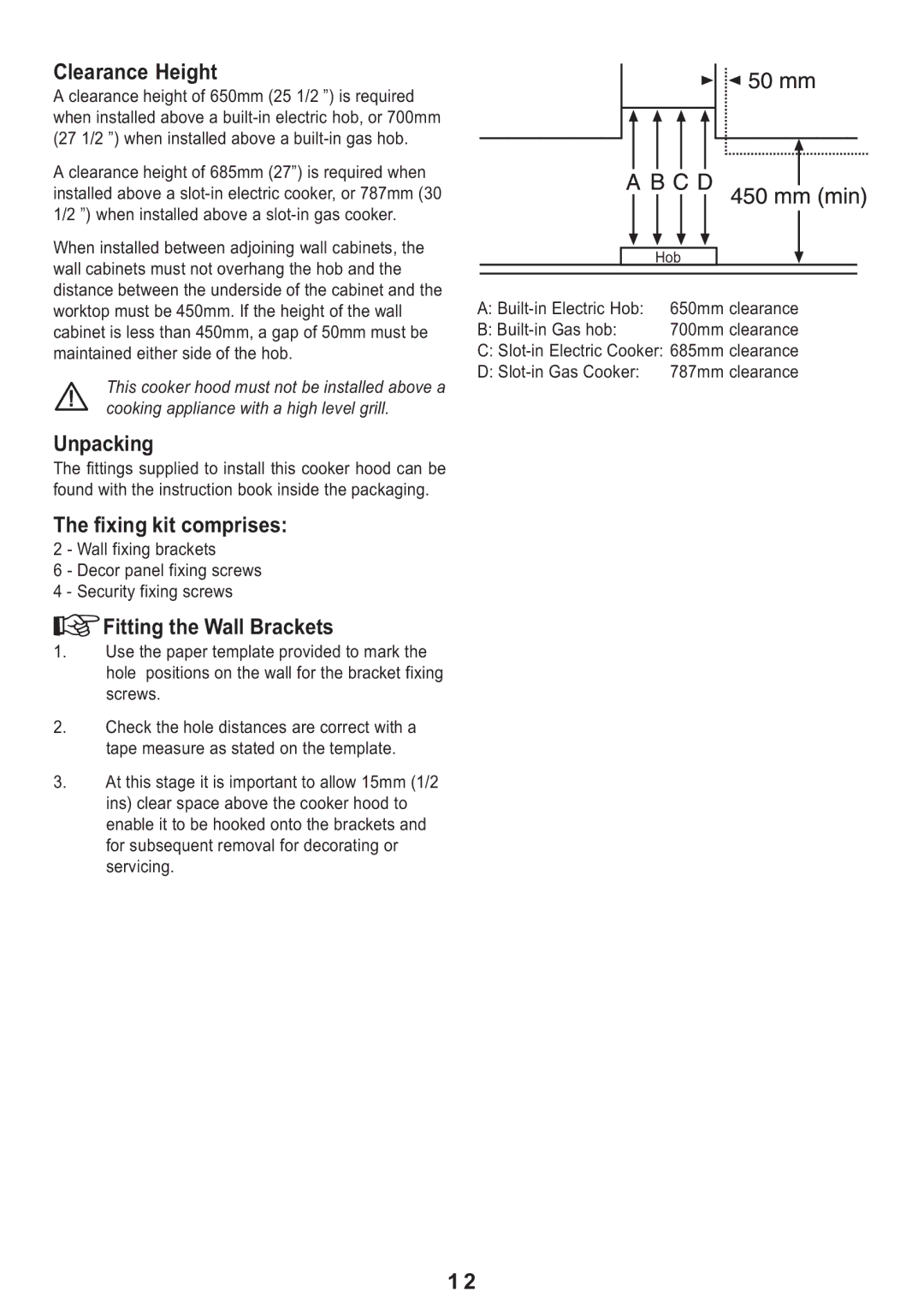 Electrolux MCH 662 manual Unpacking, Fixing kit comprises, Fitting the Wall Brackets 