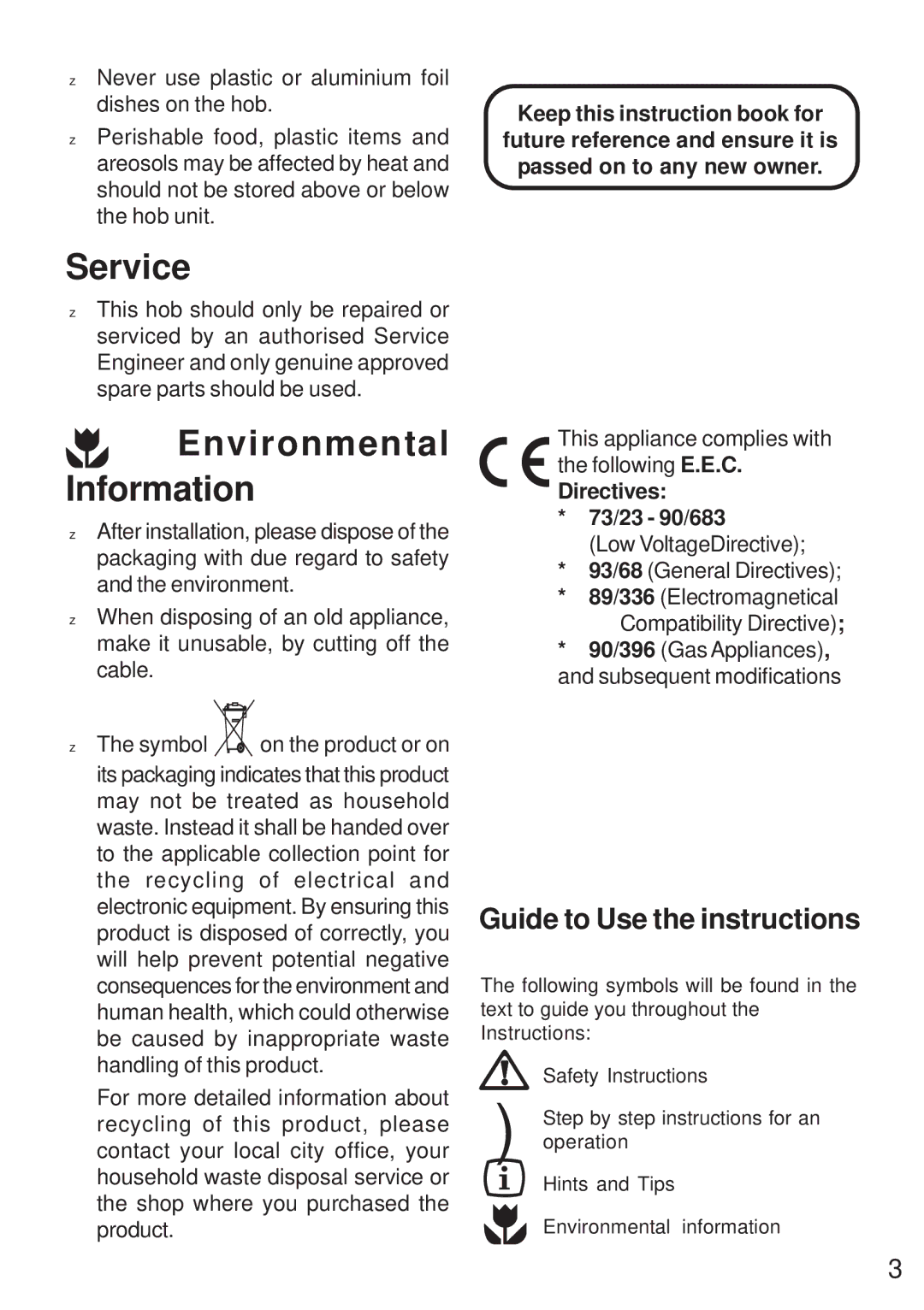 Electrolux MGH 621 manual Service, Guide to Use the instructions 