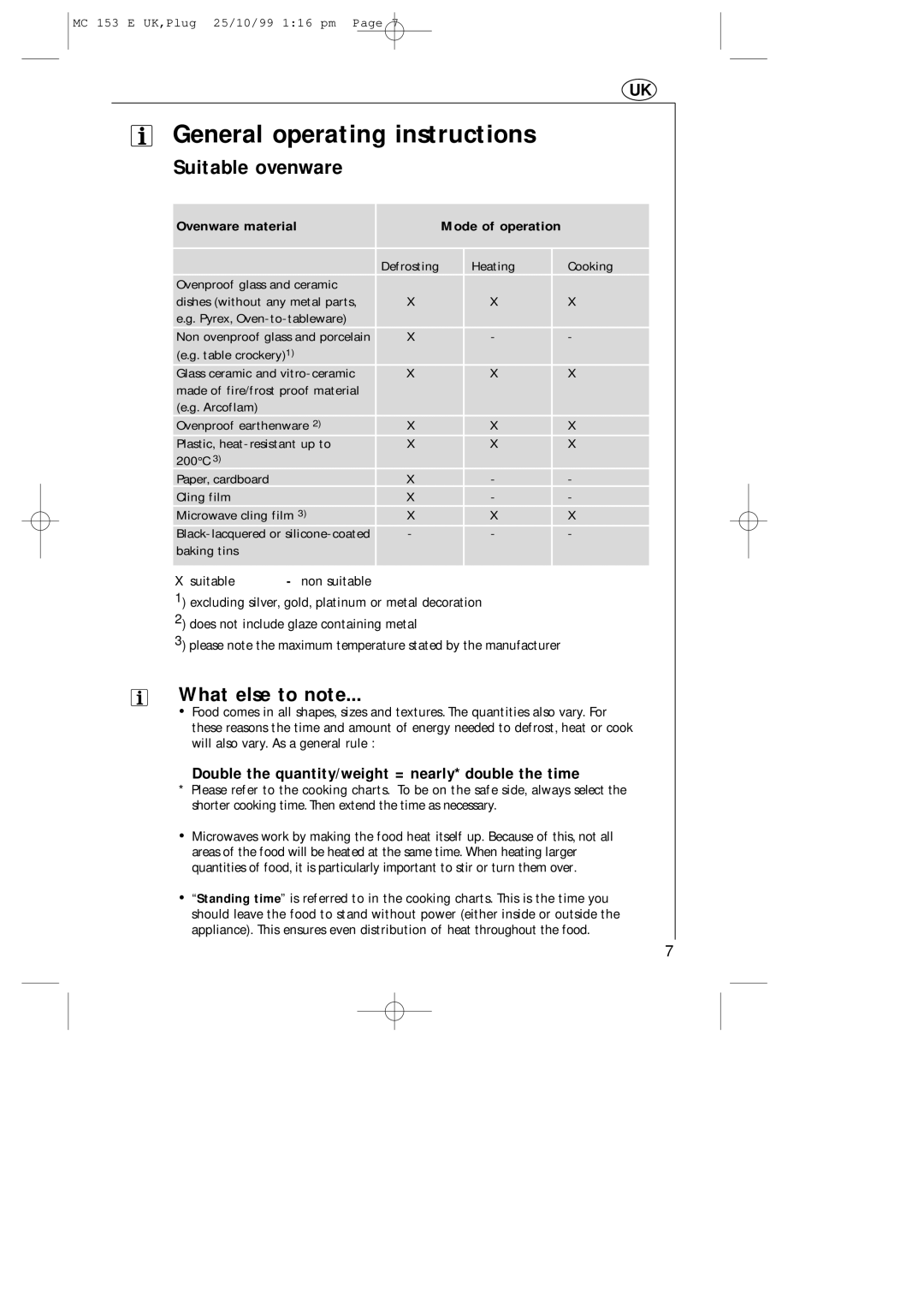 Electrolux MICROMAT 153 E manual General operating instructions, Suitable ovenware, What else to note 