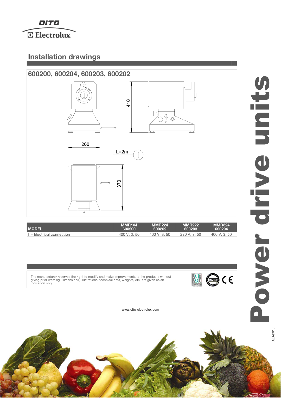 Electrolux manual Installation drawings, MMR224 MMR222 MMR324, MMR104, 600200 600202 600203 600204 