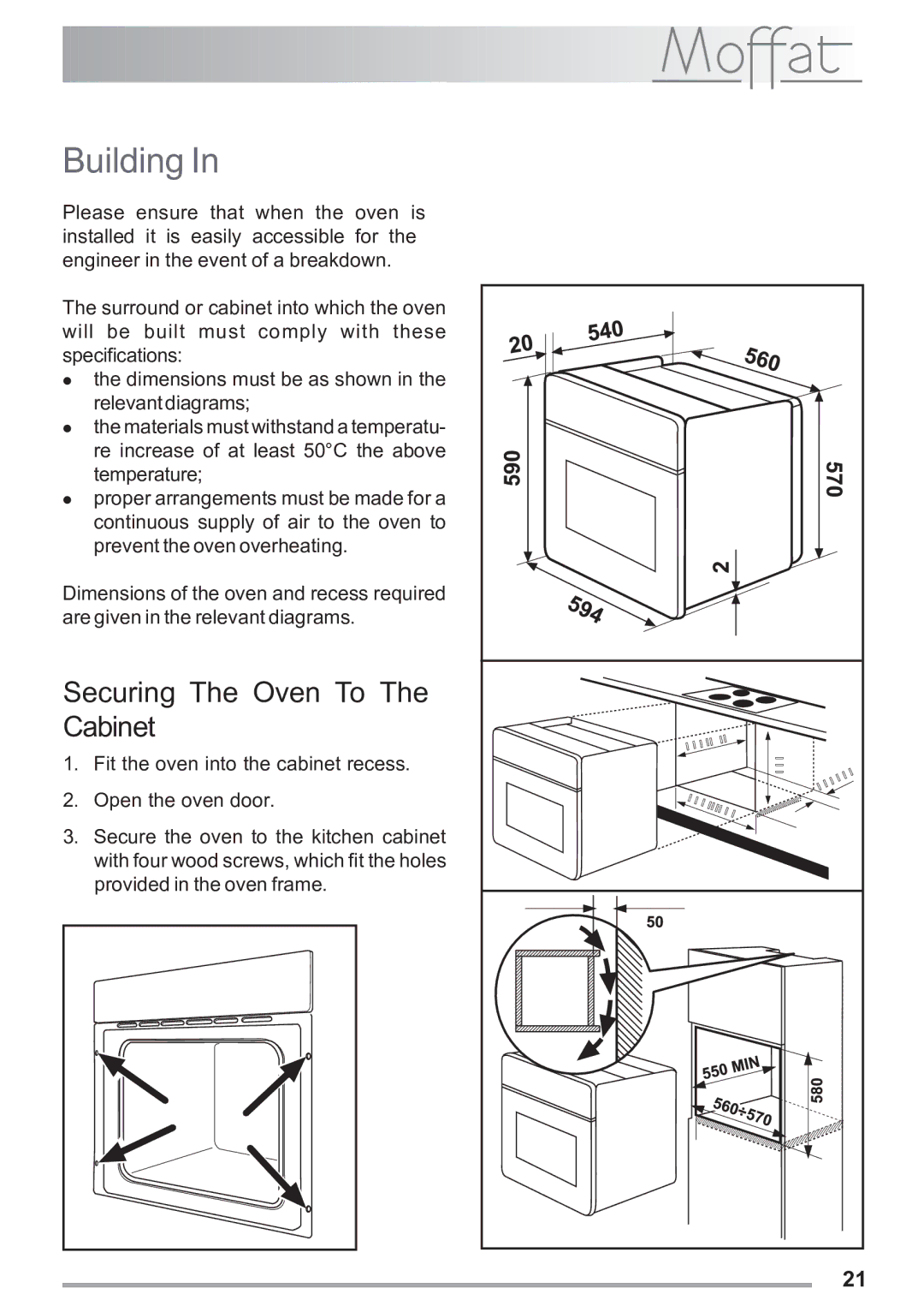 Electrolux MSF 620 manual Building, Securing The Oven To The Cabinet 