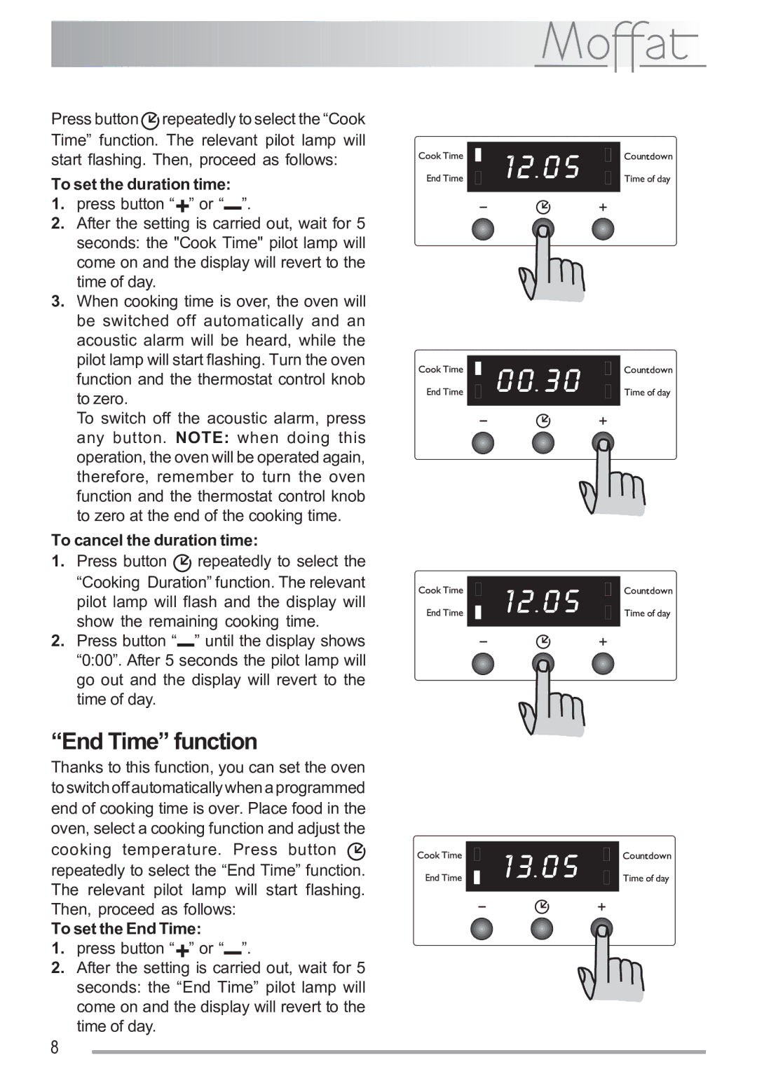 Electrolux MSF 620 manual End Time function, To set the duration time, To cancel the duration time, To set the End Time 