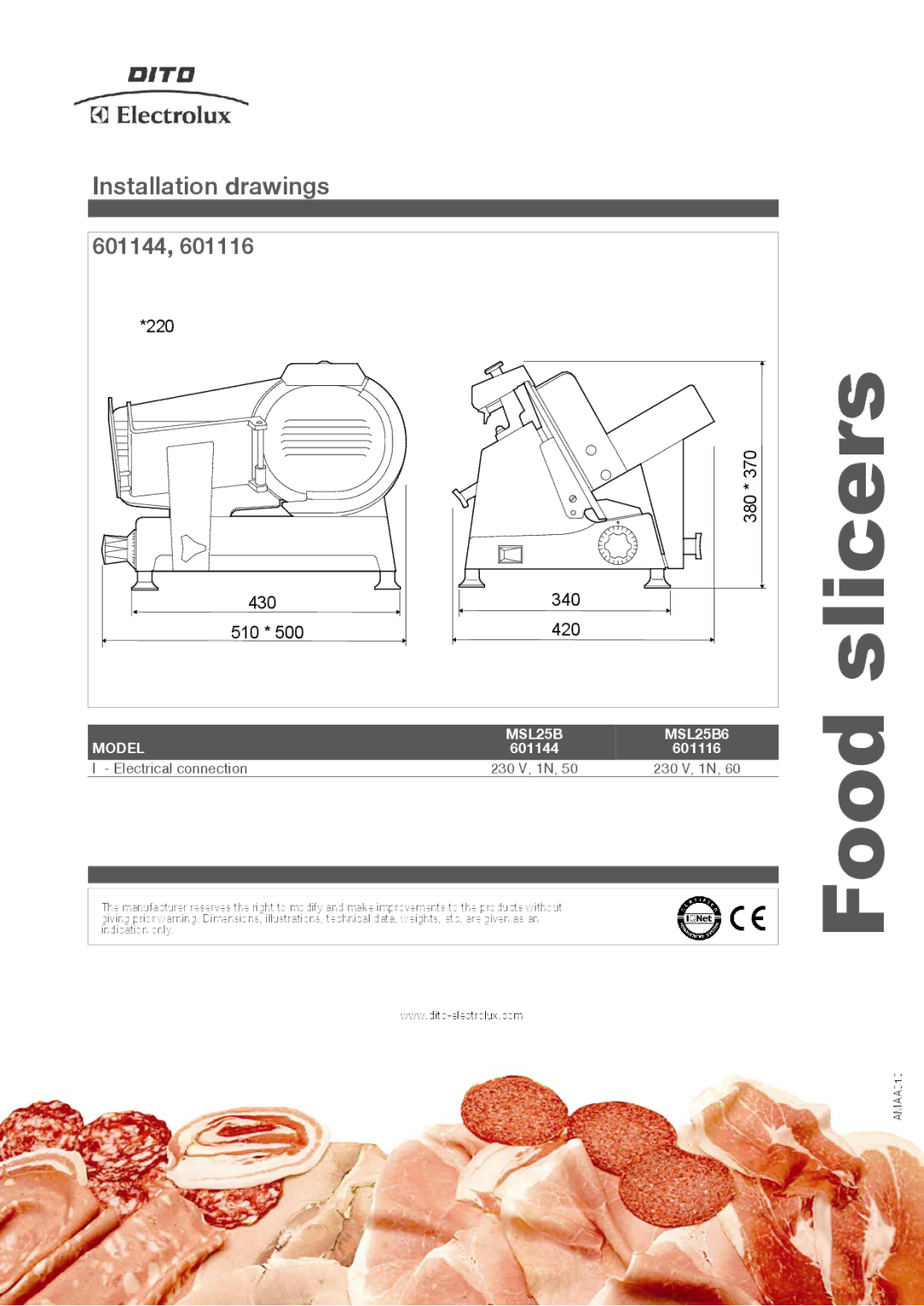 Electrolux 601116, MSL25B6 manual Installation drawings, 601144 