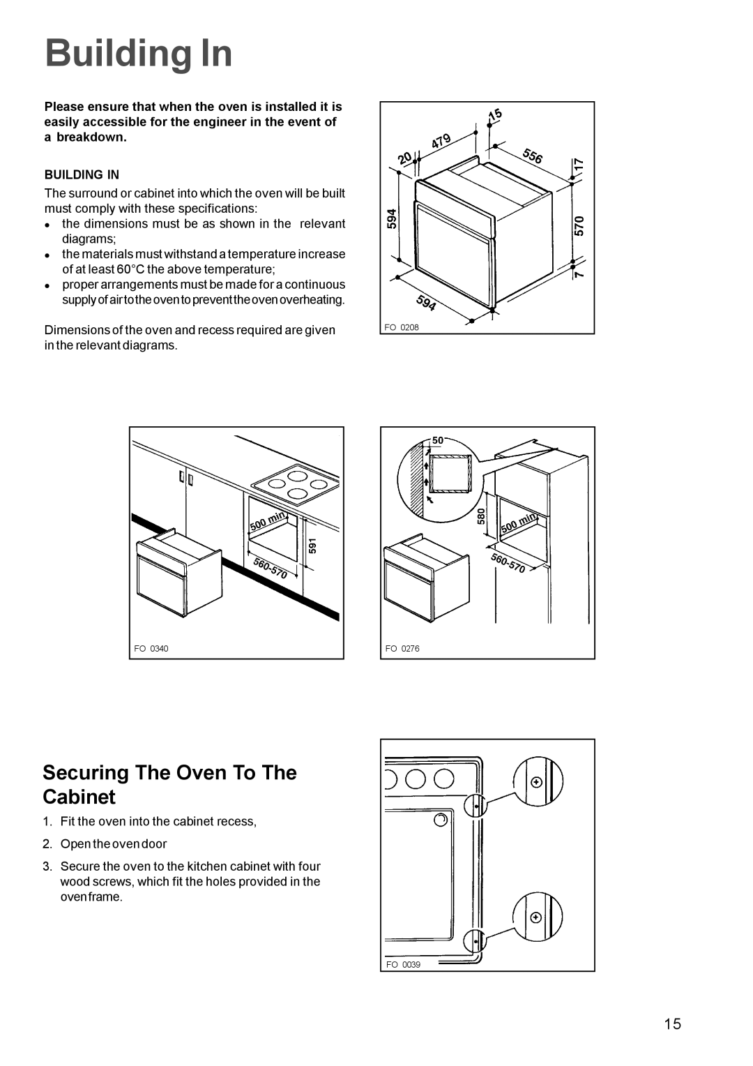 Electrolux MSS 600 manual Building, Securing The Oven To Cabinet 