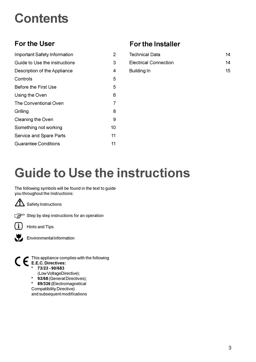 Electrolux MSS 600 manual Contents, Guide to Use the instructions 