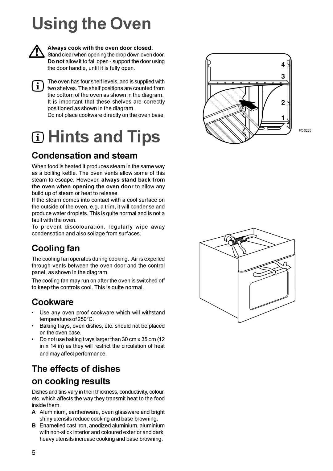 Electrolux MSS 600 manual Using the Oven, Hints and Tips 