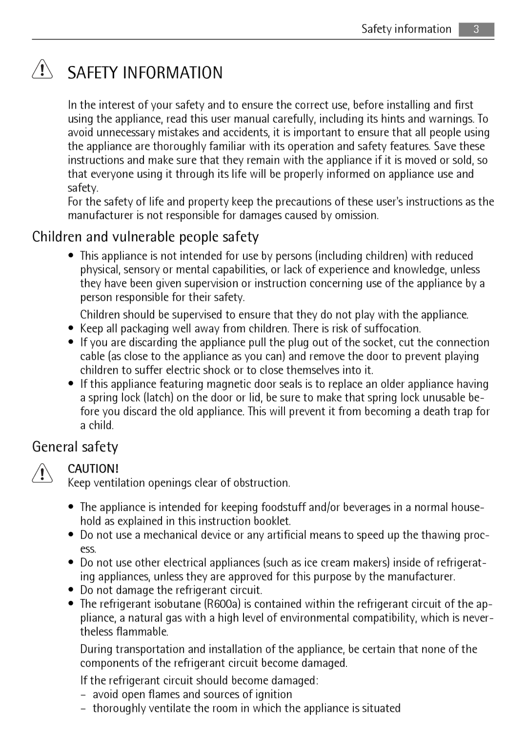 Electrolux 222344532-A-352010, N 9 18 42-4i Safety Information, Children and vulnerable people safety, General safety 