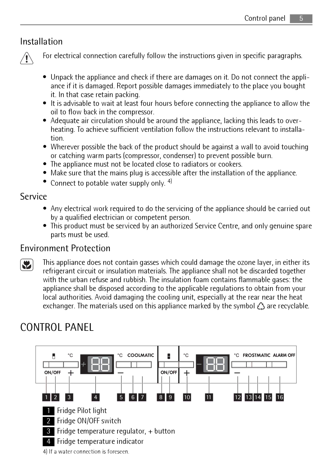 Electrolux 222344532-A-352010, N 9 18 42-4i user manual Control Panel, Installation, Service, Environment Protection 