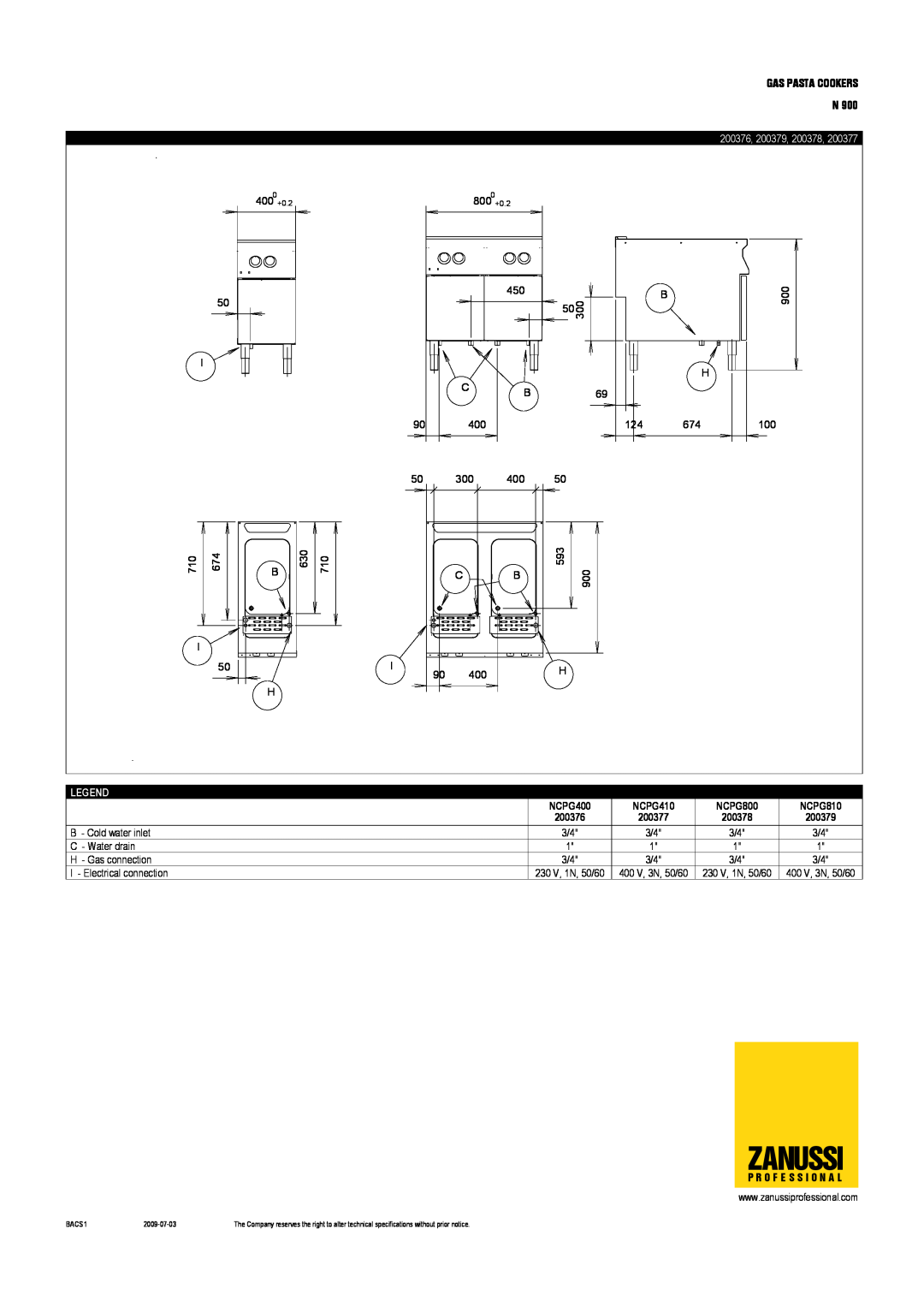 Electrolux NCPG810, NCPG400, NCPG800, NCPG410 dimensions Zanussi, 200376 
