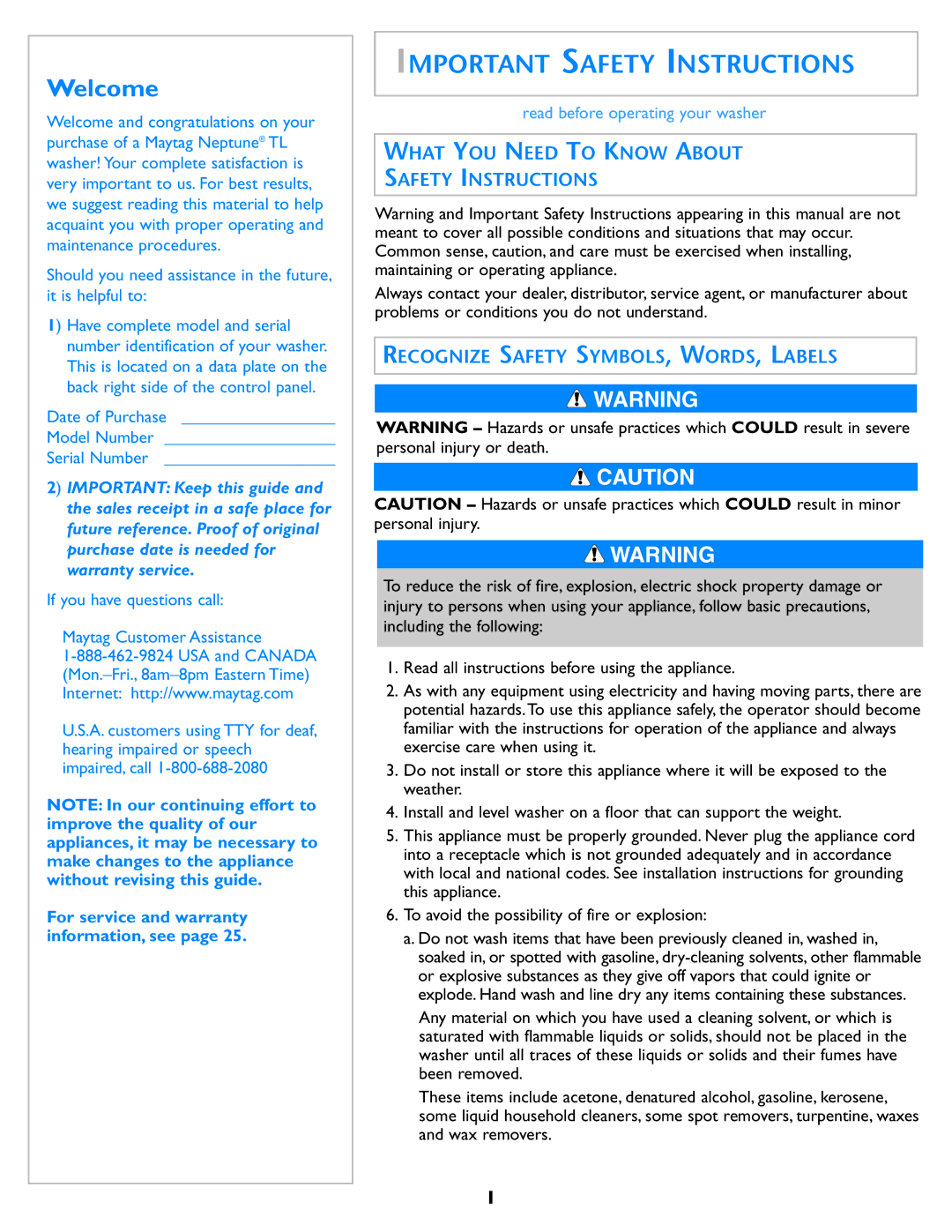 Electrolux Neptune What YOU Need to Know about Safety Instructions, Recognize Safety SYMBOLS, WORDS, Labels 