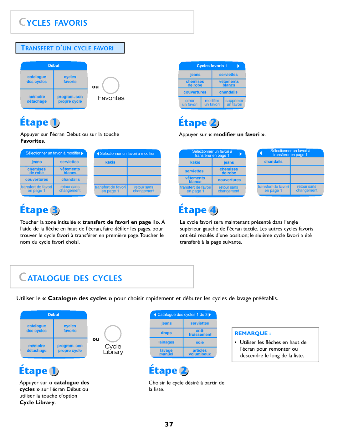 Electrolux Neptune operating instructions Catalogue DES Cycles, Transfert D’UN Cycle Favori 