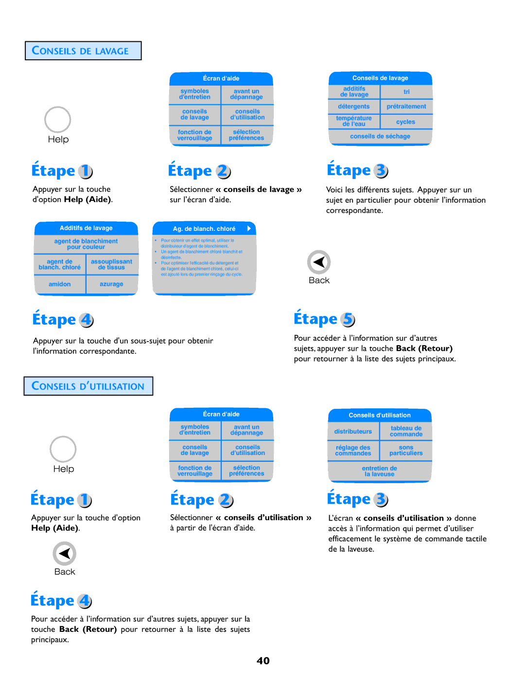 Electrolux Neptune Conseils DE Lavage, Conseils D’UTILISATION, Doption Help Aide, Sélectionner « conseils de lavage » 