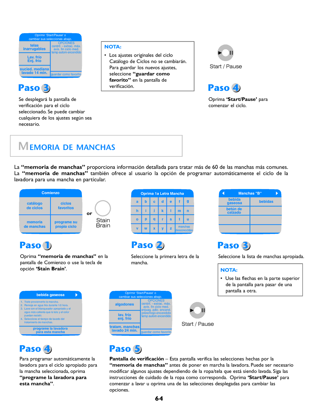 Electrolux Neptune operating instructions Memoria DE Manchas 