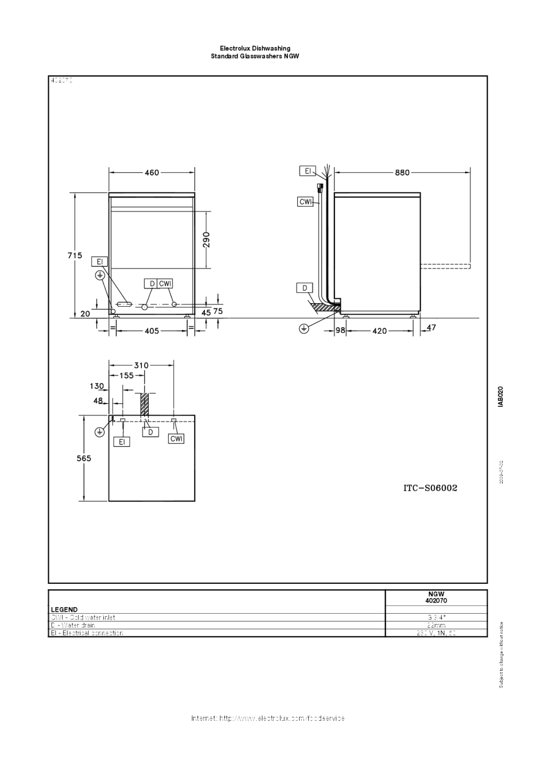 Electrolux 402071, NGWDPDD manual Ngw, 402070 