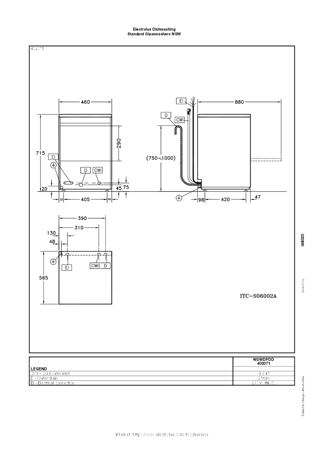 Electrolux NGWDPDD, 402070 manual 402071 