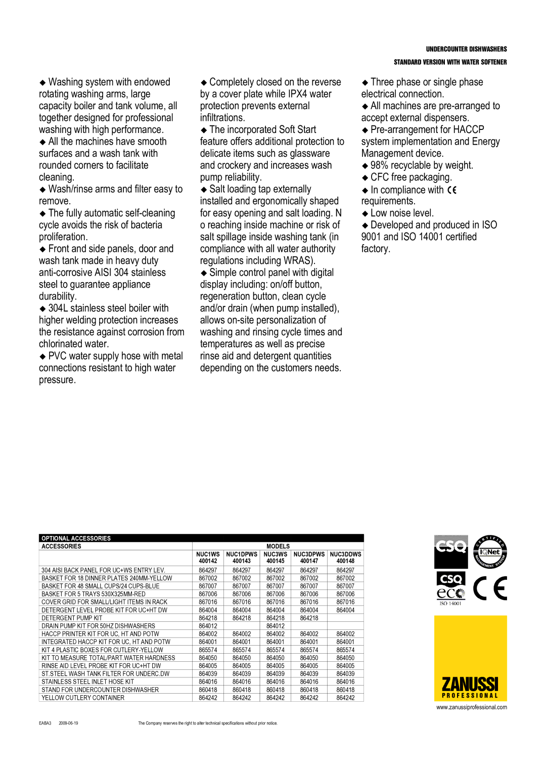 Electrolux NUC3WS, NUC1DPWS, NUC3DPWS, NUC3DDWS, NUC1WS dimensions Zanussi 