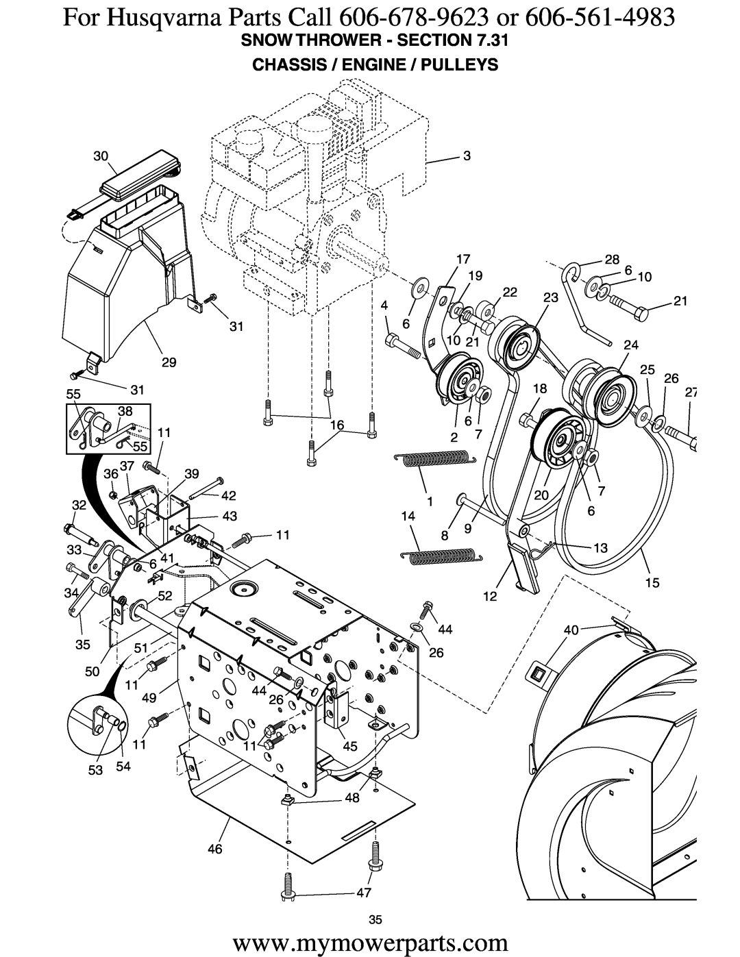 Electrolux OHV service manual For Husqvarna Parts Call 606-678-9623 or, Snow Thrower - Section Chassis / Engine / Pulleys 