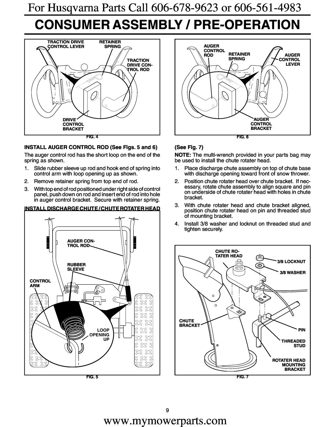 Electrolux OHV service manual Consumer Assembly / Pre-Operation, For Husqvarna Parts Call 606-678-9623 or, See Fig 