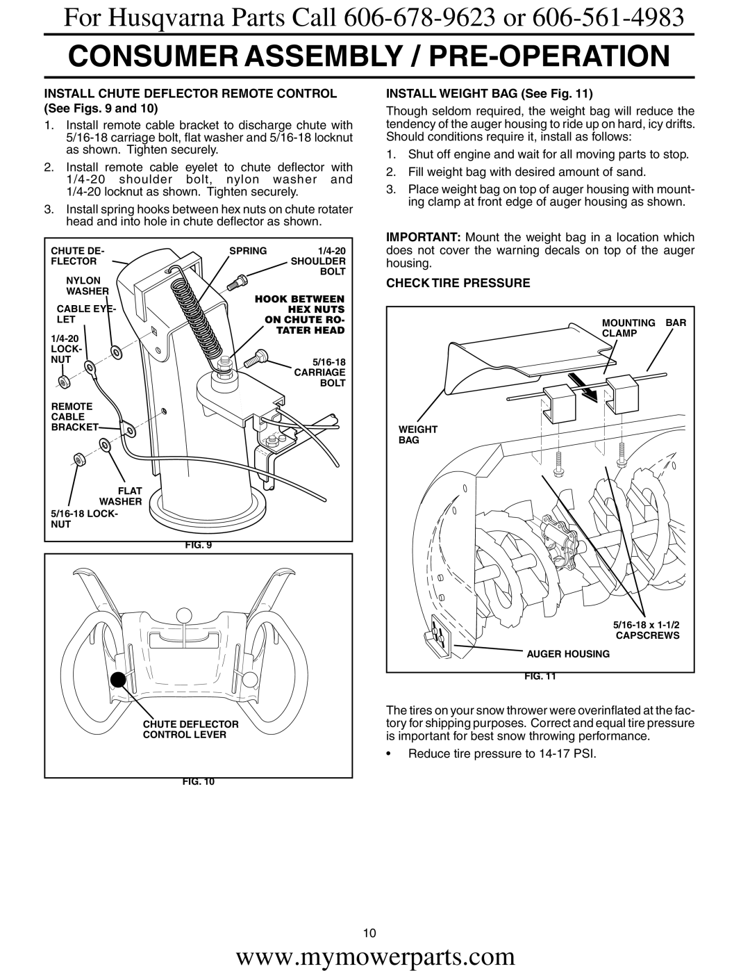 Electrolux OHV Install Chute Deflector Remote Control See Figs, Install Weight BAG See Fig, Check Tire Pressure 