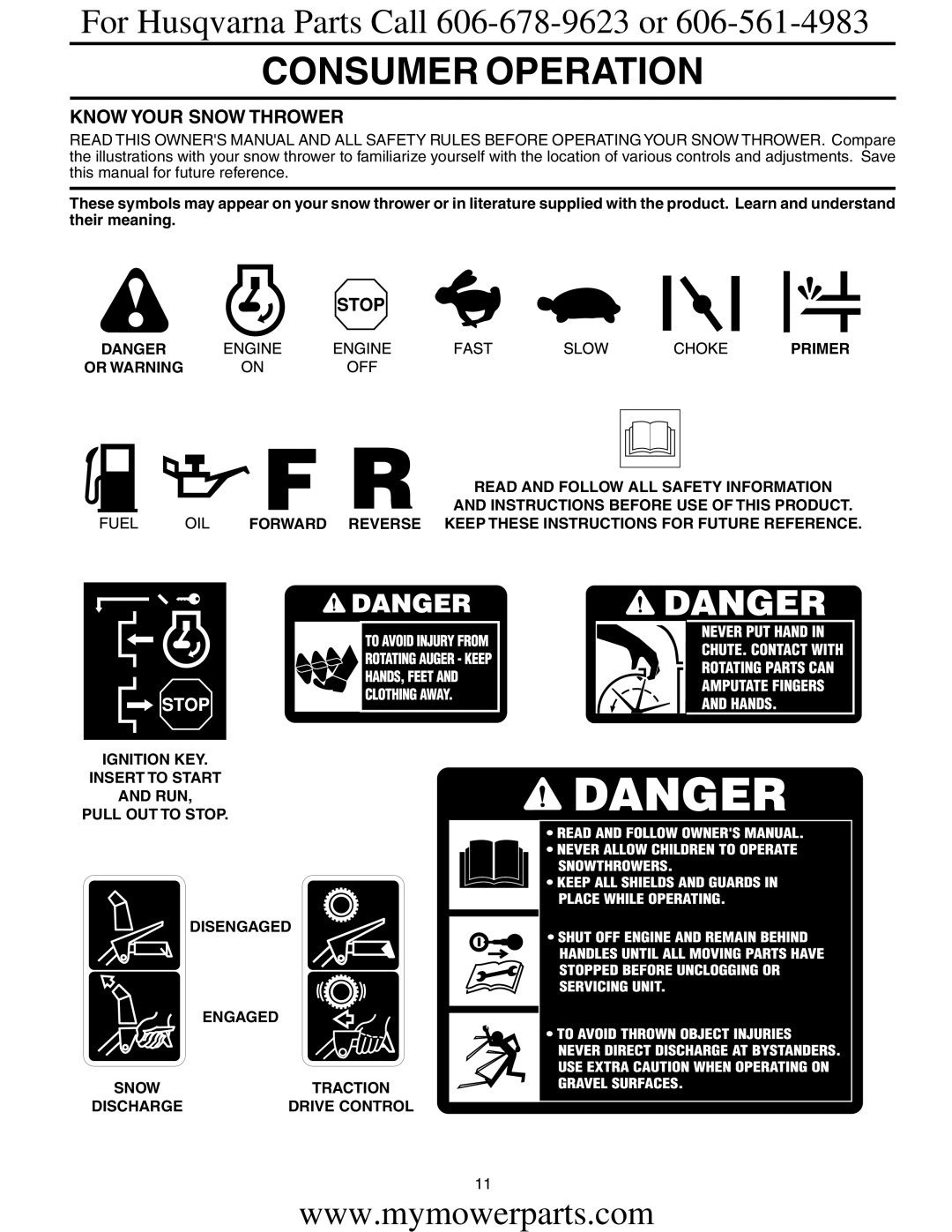 Electrolux OHV service manual Consumer Operation, Know Your Snow Thrower 