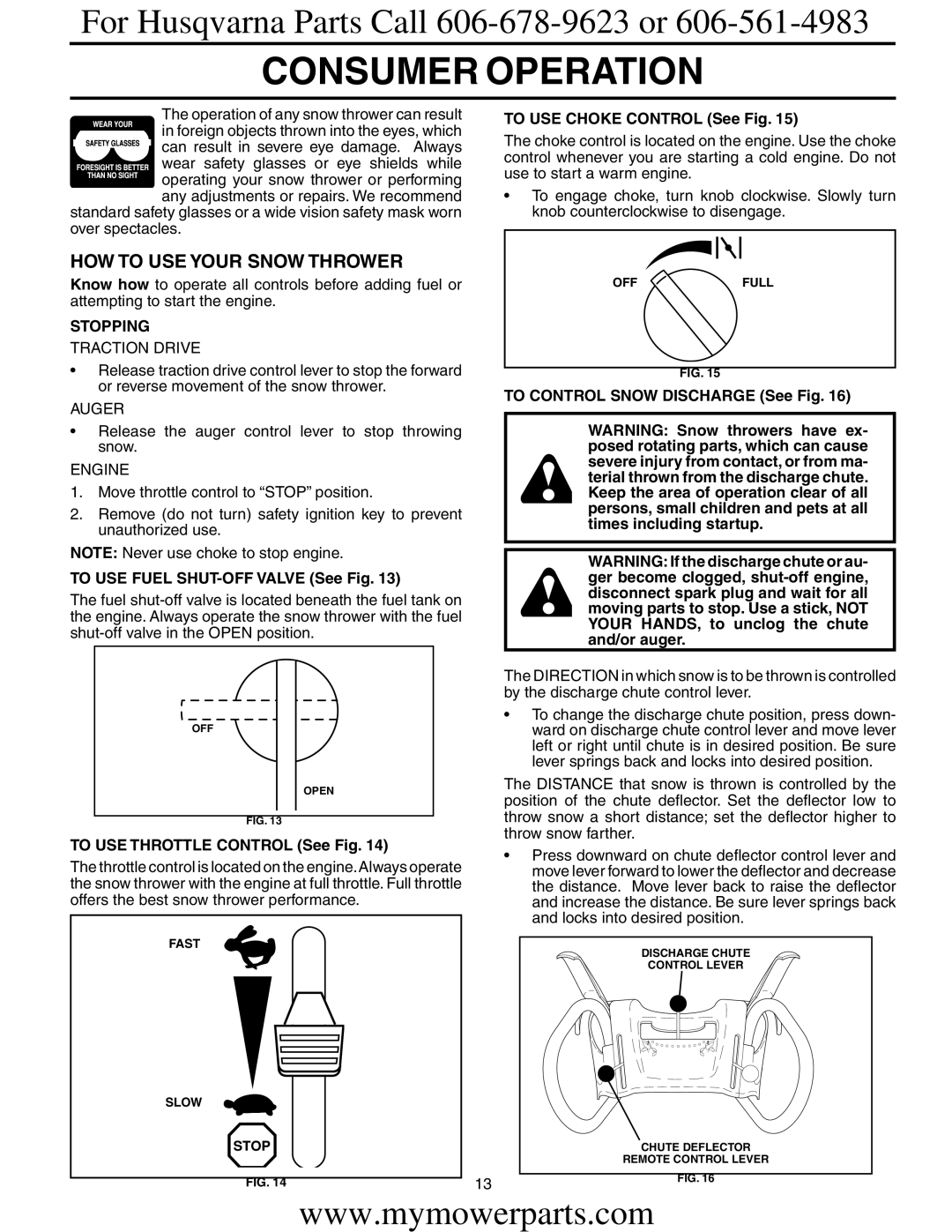 Electrolux OHV service manual HOW to USE Your Snow Thrower, Stopping 