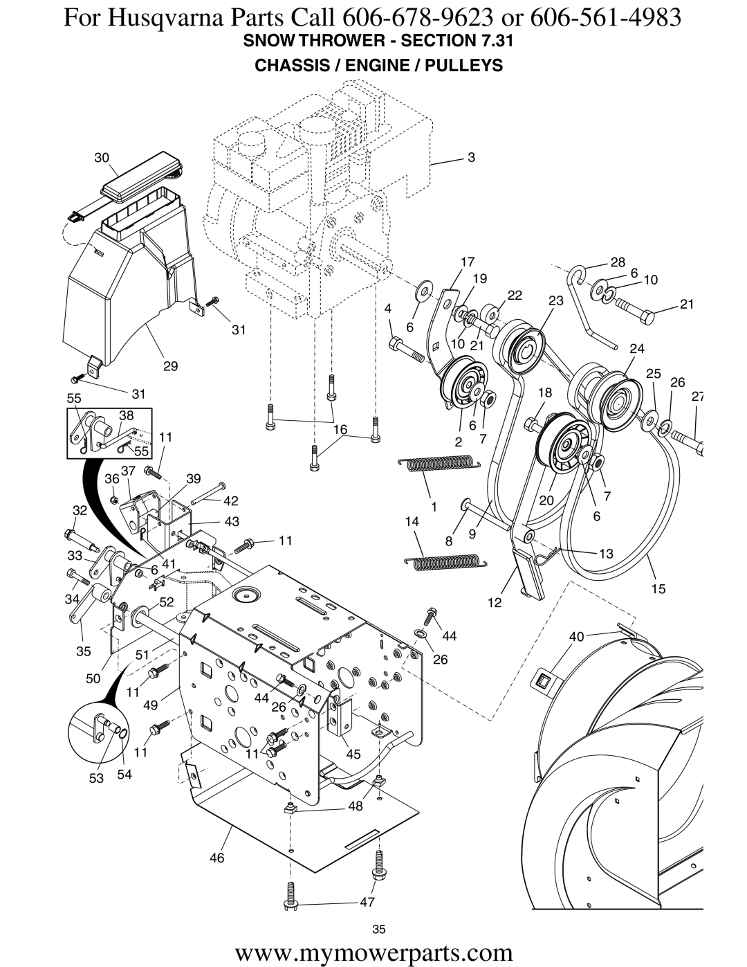 Electrolux OHV service manual Snow Thrower Section Chassis / Engine / Pulleys 