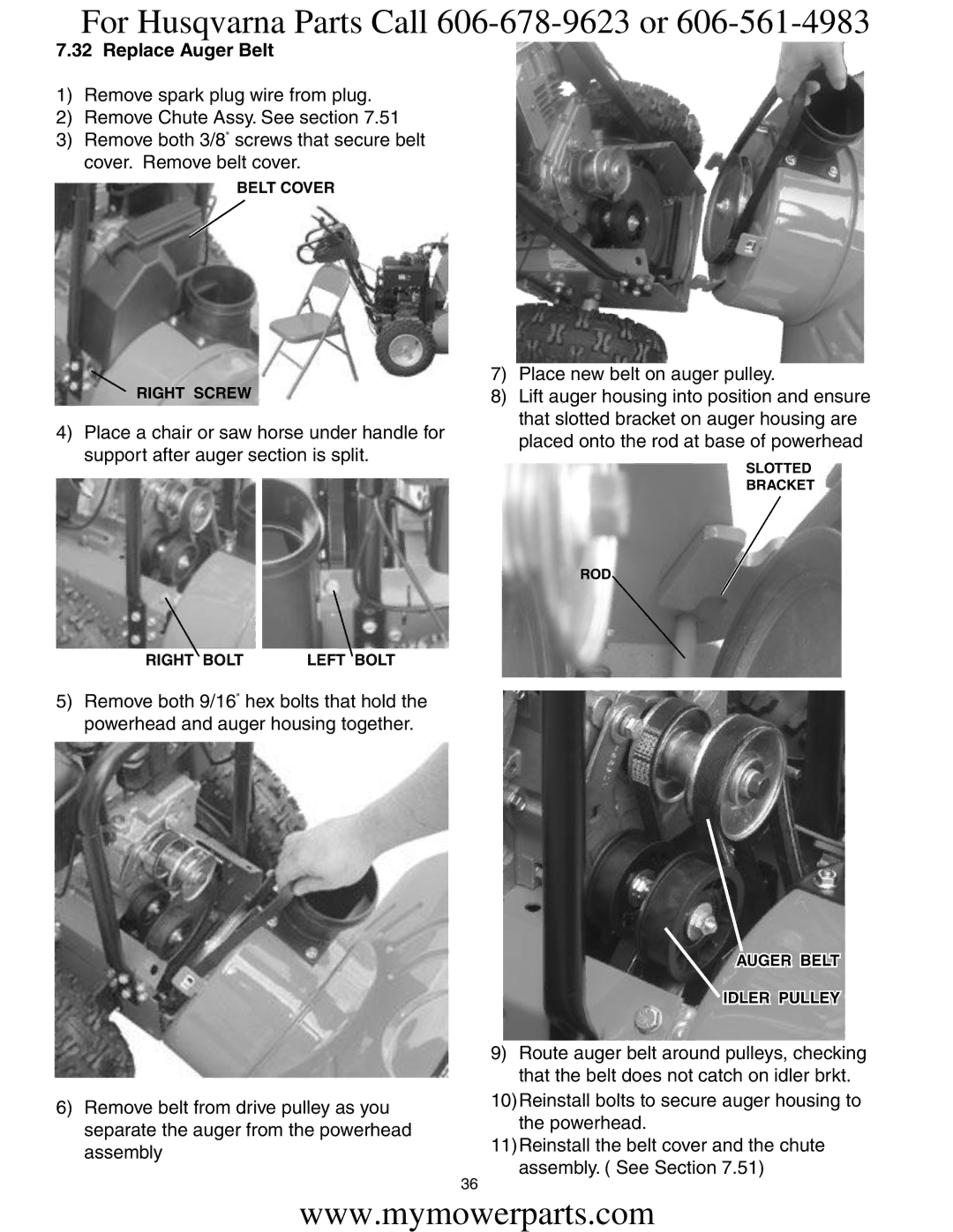 Electrolux OHV service manual Belt Cover Right Screw, Right Bolt Left Bolt, Idler Pulley 