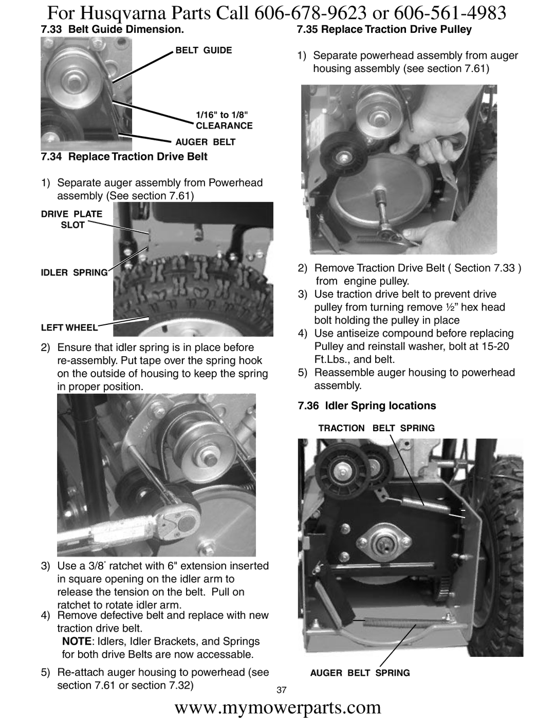 Electrolux OHV service manual Drive Plate Slot Idler Spring Left Wheel, Traction Belt Spring Auger Belt Spring 