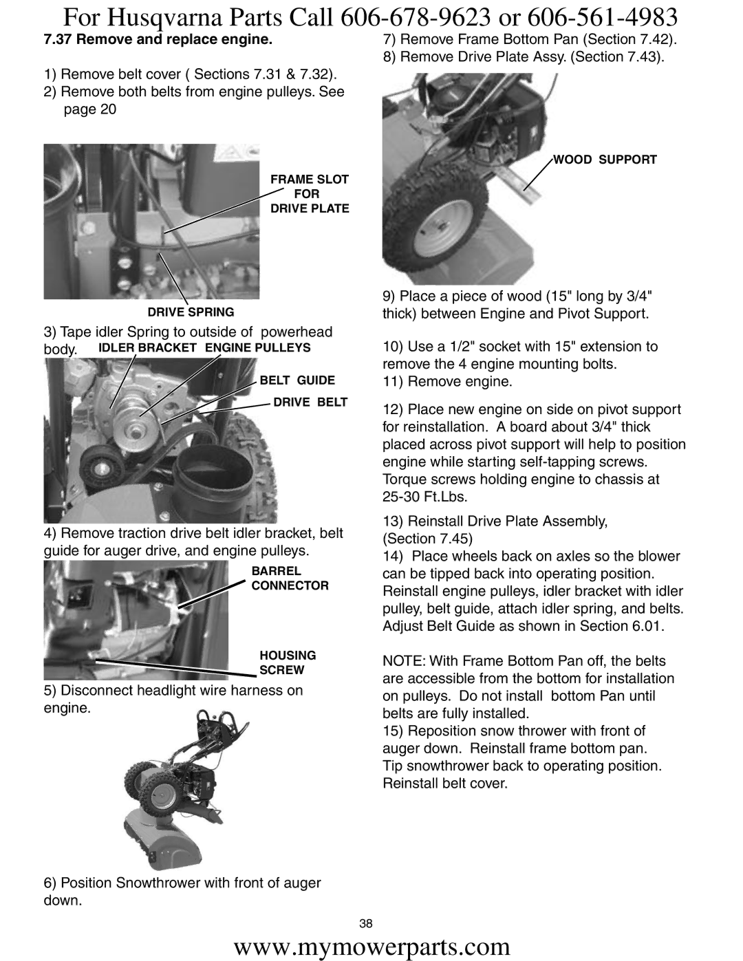 Electrolux OHV service manual Frame Slot For Drive Plate Drive Spring, Belt Guide Drive Belt, Barrel Connector Wood Support 