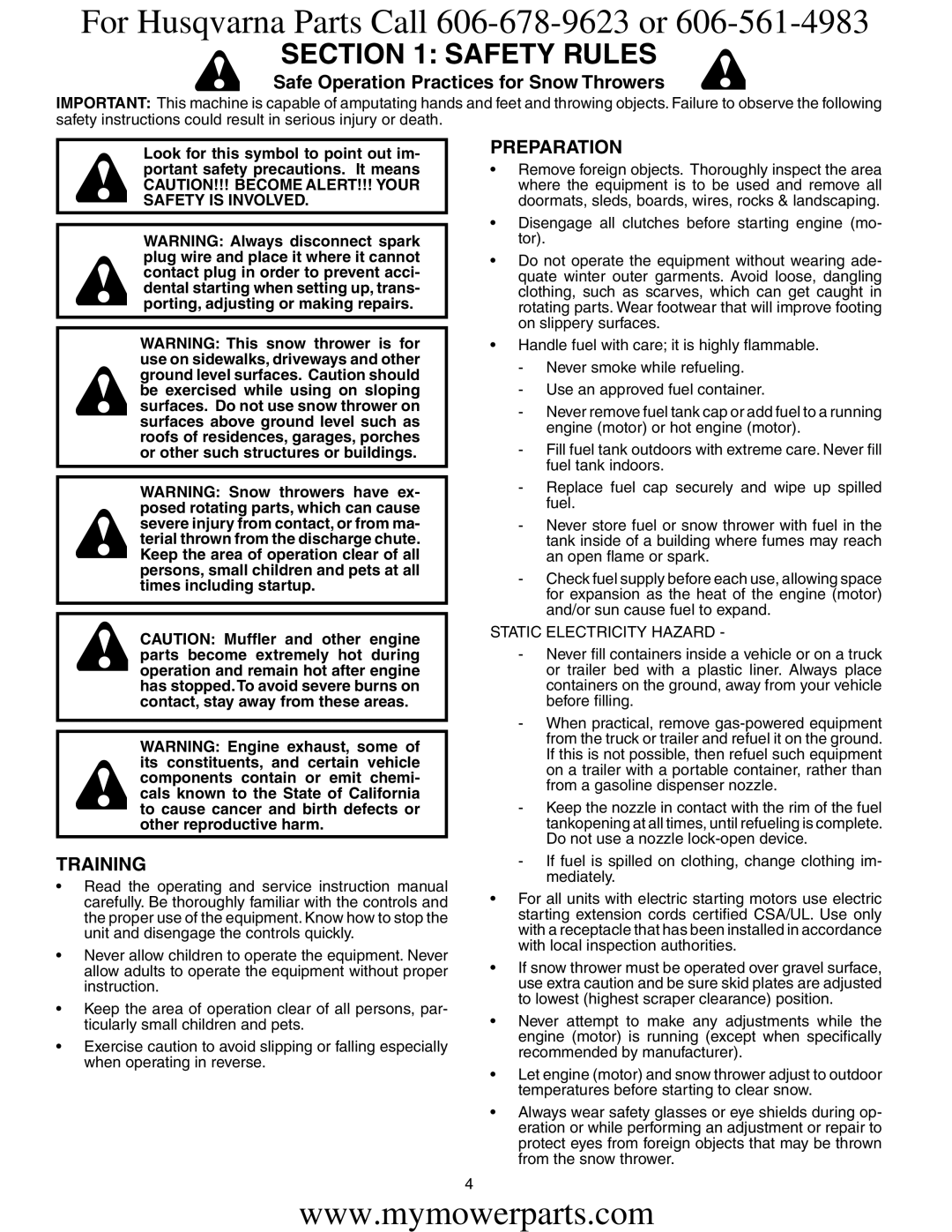 Electrolux OHV service manual Preparation, Training 