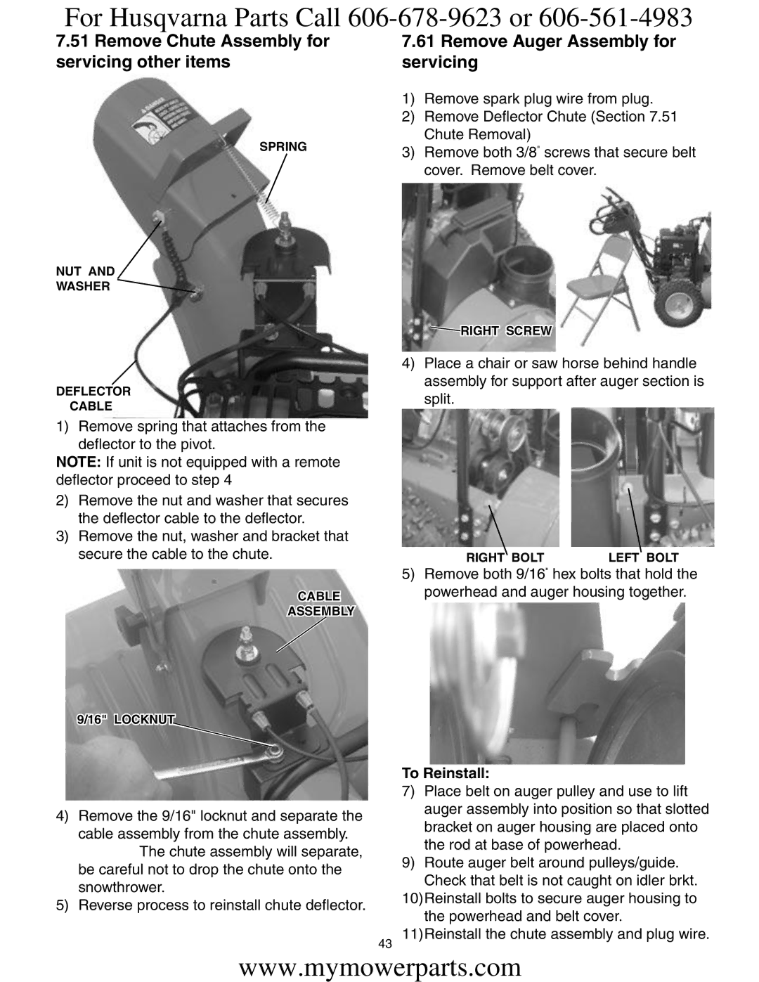 Electrolux OHV service manual To Reinstall, Cable Assembly Locknut 