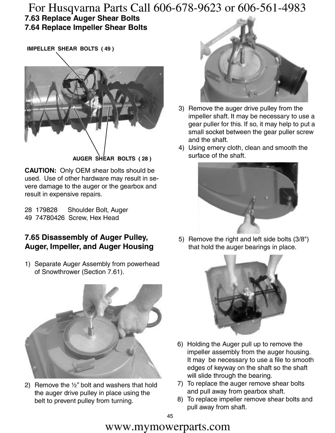 Electrolux OHV Replace Auger Shear Bolts Replace Impeller Shear Bolts, Impeller Shear Bolts Auger Shear Bolts 