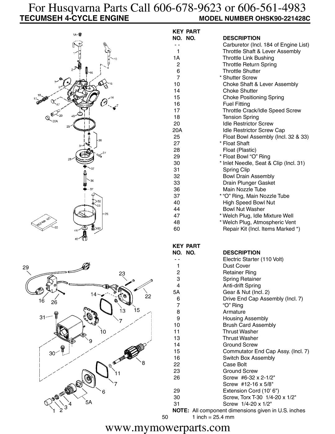 Electrolux OHV service manual Tecumseh 4-CYCLE Engine, NO. no Description 