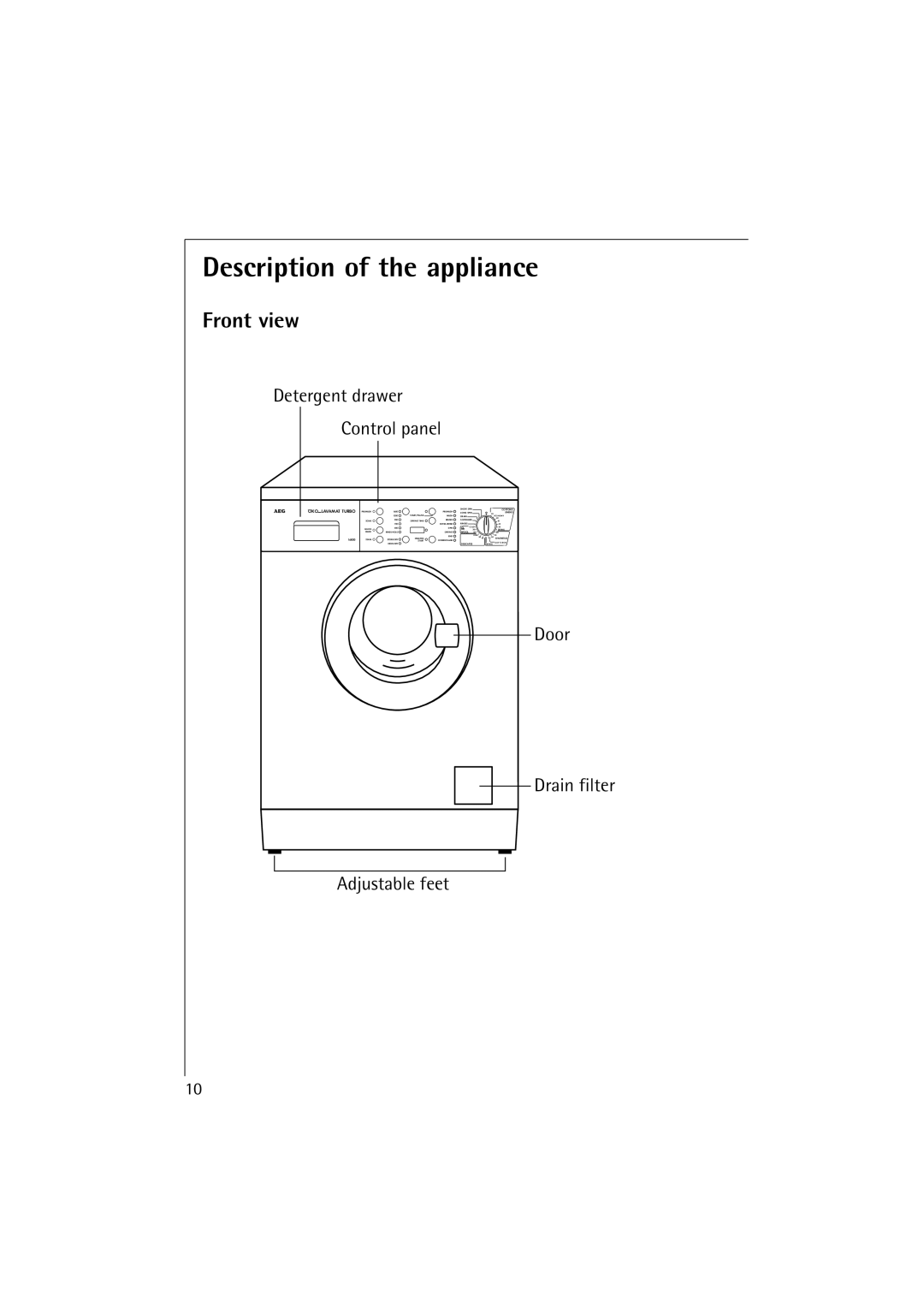 Electrolux LAVAMAT 14800, OKO-Lavamat 16800, Lavamat 14800 manual Description of the appliance, Front view 