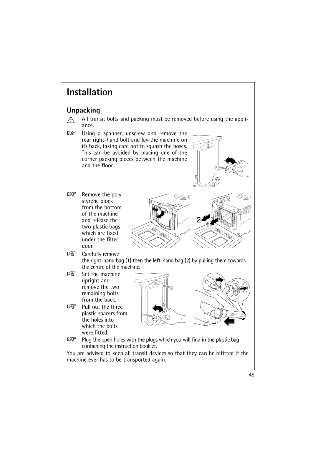 Electrolux OKO-Lavamat 16800, Lavamat 14800, LAVAMAT 14800 manual Installation, Unpacking 