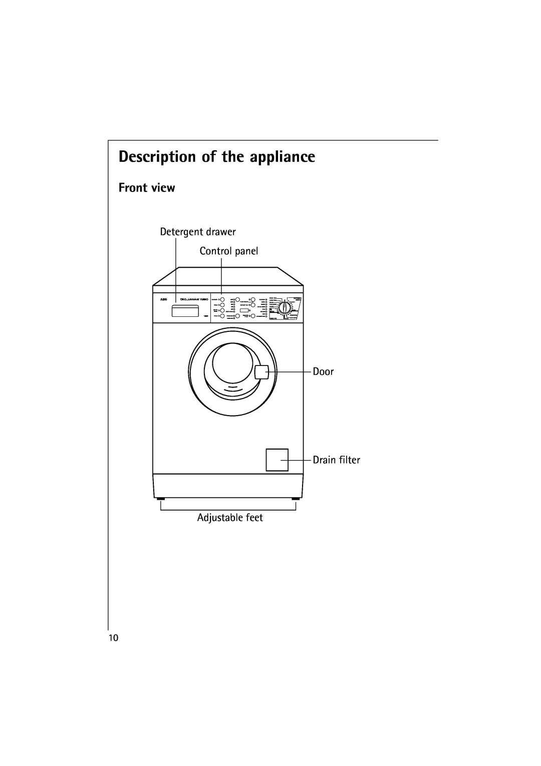 Electrolux LAVAMAT 14800 manual Description of the appliance, Front view, Detergent drawer Control panel, Ökolavamat Turbo 