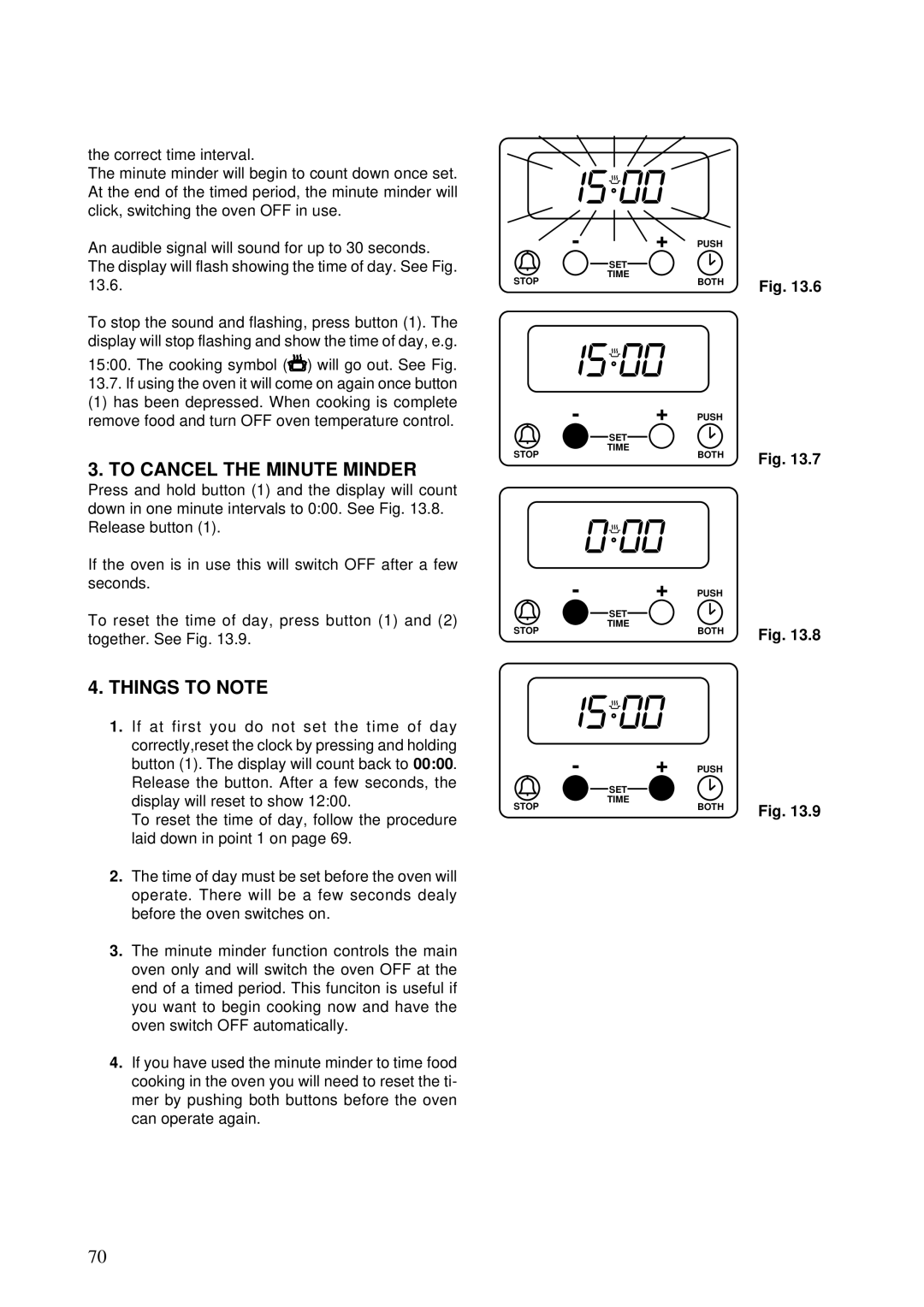 Electrolux Oven brochure To Cancel the Minute Minder, Things to Note 