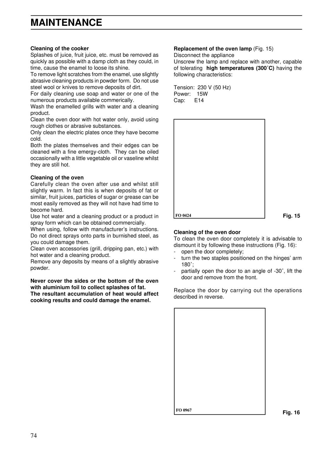 Electrolux Oven brochure Maintenance, Cleaning of the cooker, Cleaning of the oven door 