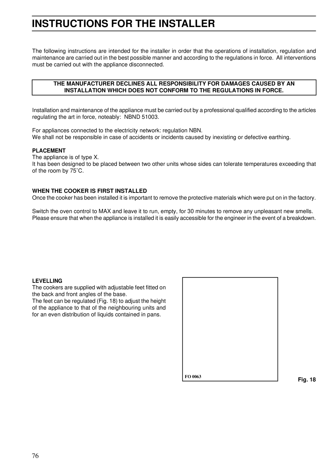 Electrolux Oven brochure Instructions for the Installer, Placement 