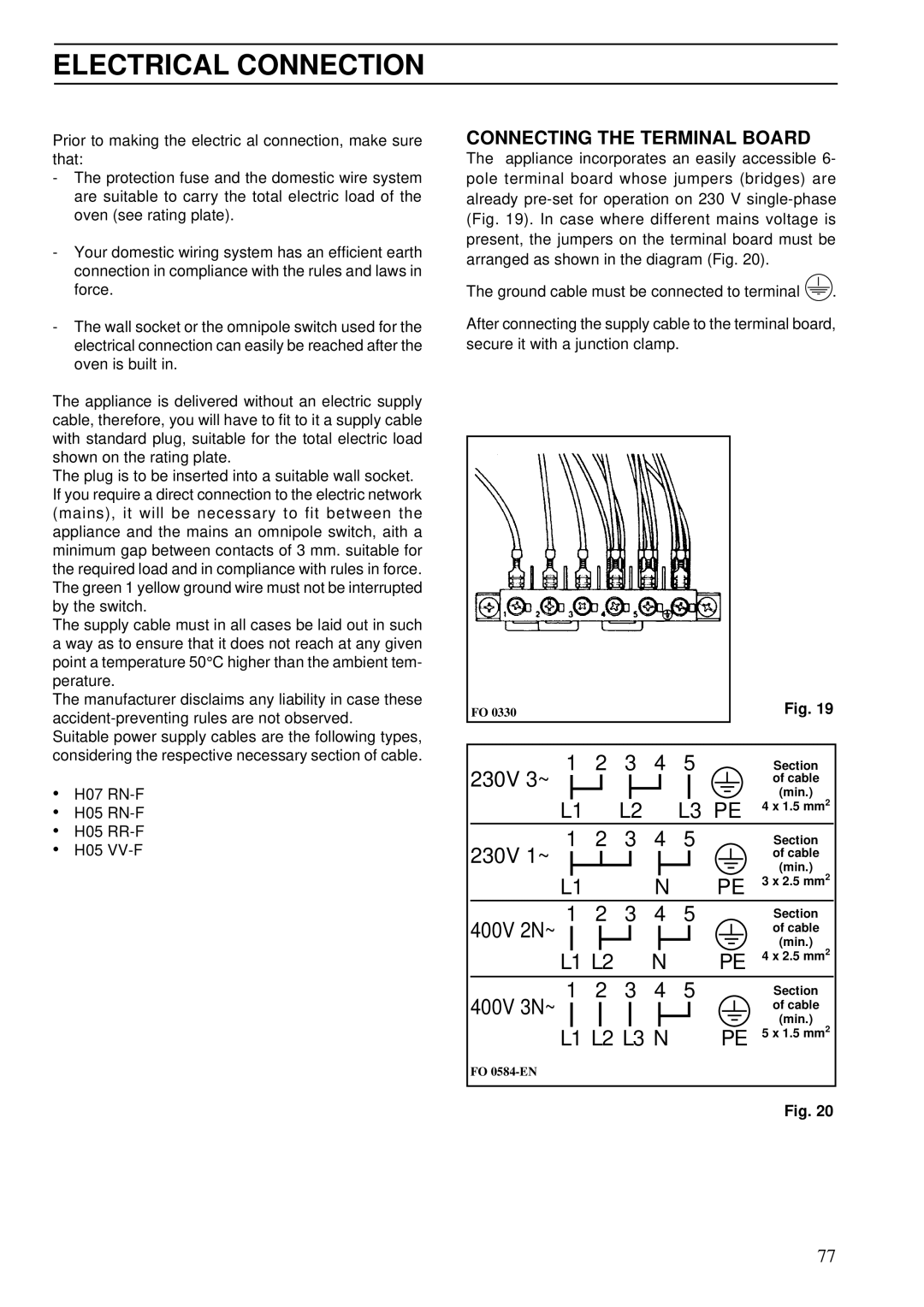 Electrolux Oven brochure Electrical Connection, Connecting the Terminal Board 